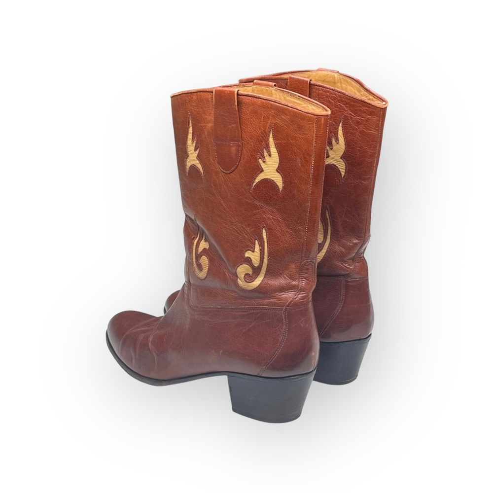 Vintage 70’s: Pierre Cardin  Leather Western Inspired Cut Out Boots  Cognac 9M - Picture 5 of 16